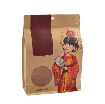 Free Custom Printed Food Grade Standing Kraft Brown Paper Bag With Window