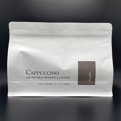 Custom Food Plastic Square Bottom Bag Printing Flat Bottom Barrier Packaging Black White Foil Paper Stand Up Zipper Pouch For Coffee