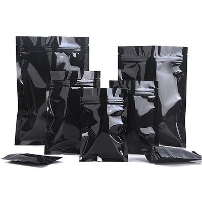 Custom Logo Barrier Black Zip Lock Mylar Aluminum Foil Bag Heat Seal Resealable Self Seal Food Coffee Tea Snacks Storage Packaging Pouch