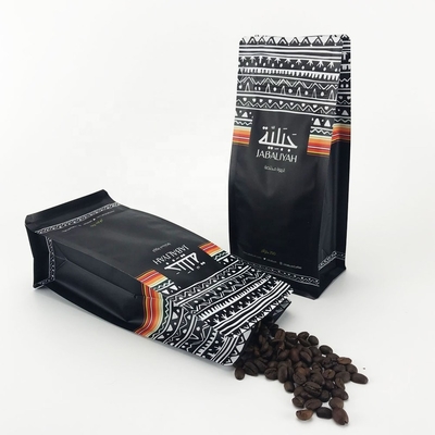 Custom Food Grade 12oz Square Matte Black Ziplock Easy Teardrop Food Grade Bottom Coffee Bag Packaging With Valve