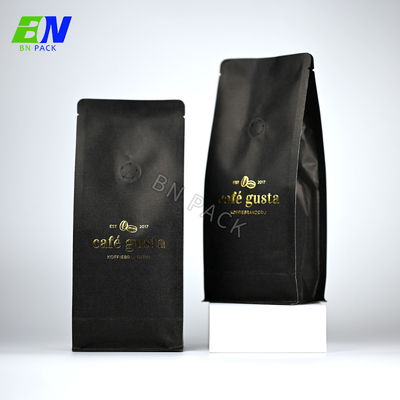 Food Custom Printed Matt Black Aluminum Foil 100g 250g 500g 1kg 12oz Flat Bottom Plastic Coffee Bag With Valve